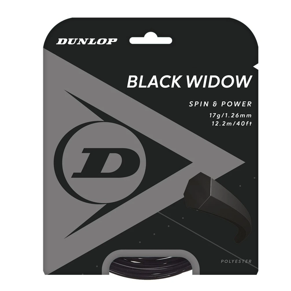 Besaitung Mit Tennissaite Dunlop Black Widow (Haltbarkeit+Spin) Schwarz 1 Besaitung Mit Tennissaite Dunlop Black Widow (Haltbarkeit+Spin) Schwarz