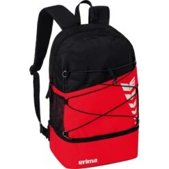 Erima Rucksack Six Wings - Multifunktionsrucksack Mit Doppel-Reißverschluss - Rot/schwarz