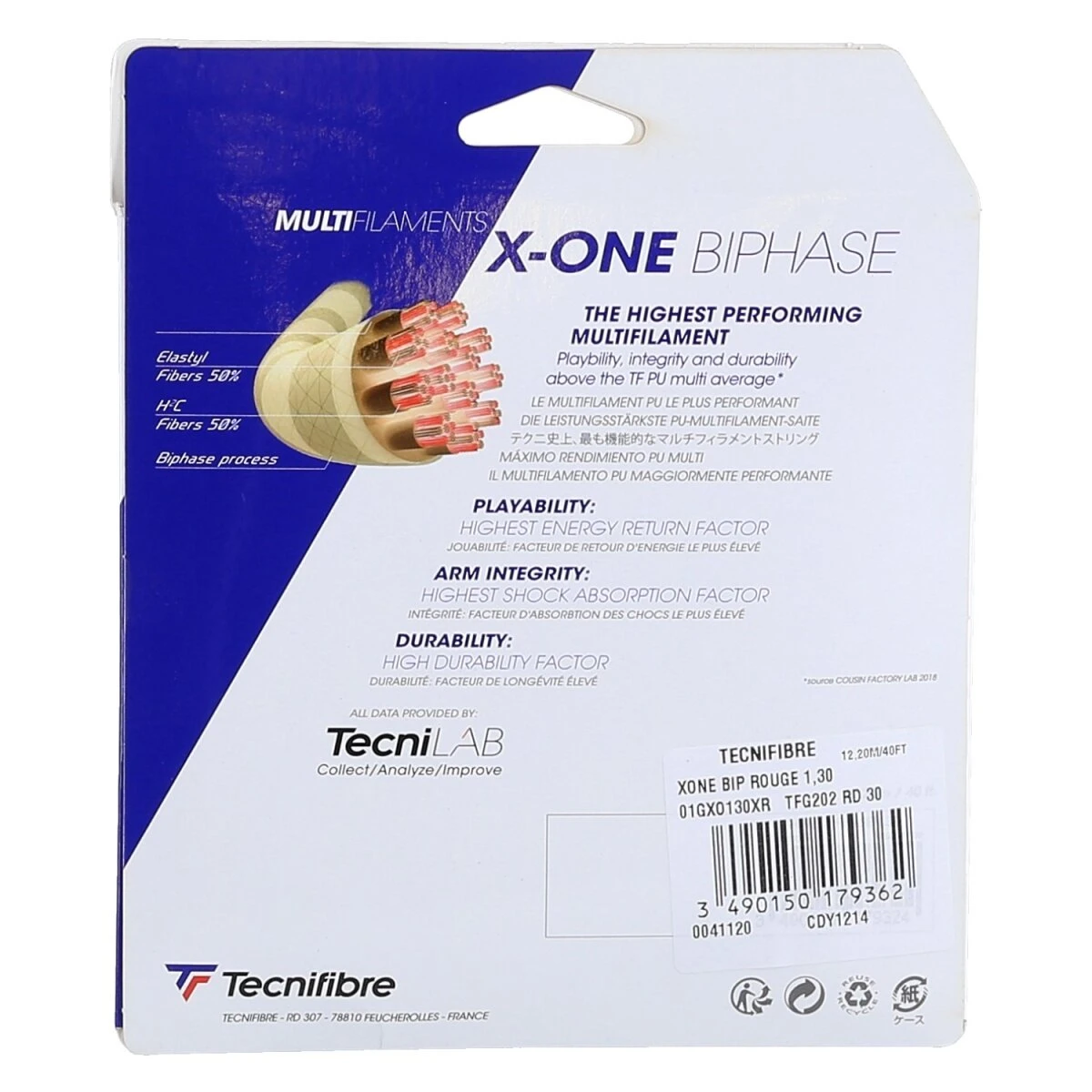 Besaitung Mit Tennissaite Tecnifibre X-One Biphase (Touch+Power) Rot 2 Besaitung Mit Tennissaite Tecnifibre X-One Biphase (Touch+Power) Rot – Bild 2