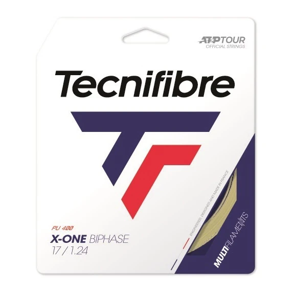 Besaitung Mit Tennissaite Tecnifibre X-One Biphase (Touch+Power) Natur 1 Besaitung Mit Tennissaite Tecnifibre X-One Biphase (Touch+Power) Natur